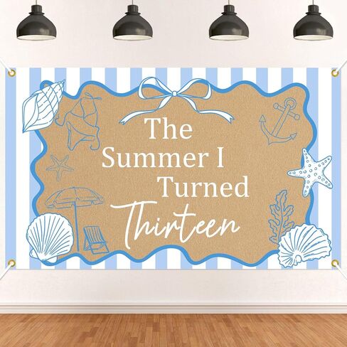 The Summer I Turned Thirteen Backdrop - Teen Boys Teen Girls 13th Birthday Decor, The Summer I Turned 13 Banner, Summer Beach 13th Birthday Party Decorations 5 * 3ft in Kuwait