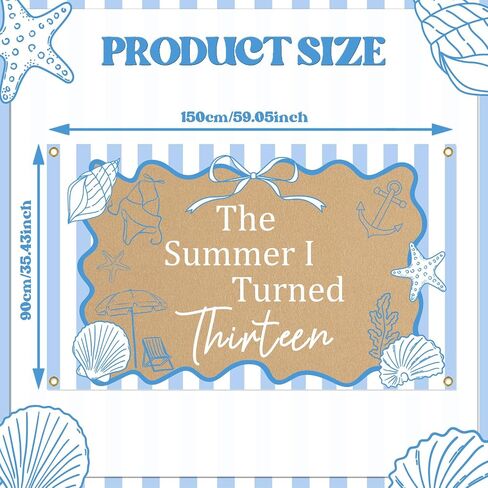 The Summer I Turned Thirteen Backdrop - Teen Boys Teen Girls 13th Birthday Decor, The Summer I Turned 13 Banner, Summer Beach 13th Birthday Party Decorations 5 * 3ft in Kuwait