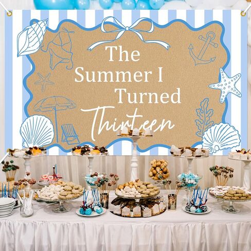 The Summer I Turned Thirteen Backdrop - Teen Boys Teen Girls 13th Birthday Decor, The Summer I Turned 13 Banner, Summer Beach 13th Birthday Party Decorations 5 * 3ft in Kuwait