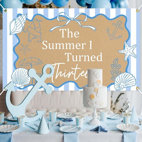 The Summer I Turned Thirteen Backdrop - Teen Boys Teen Girls 13th Birthday Decor, The Summer I Turned 13 Banner, Summer Beach 13th Birthday Party Decorations 5 * 3ft in Kuwait