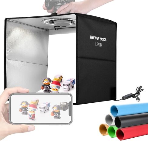 NEEWER Basics Photo Studio Light Box, 16"x16"x15" Bi Color Folding Photo Booth Shooting Tent with 6 Color Backdrops, 120 LEDs CRI95+ Dimmable for Tabletop Jewelry Electronics Food Photography, LB40B in Kuwait