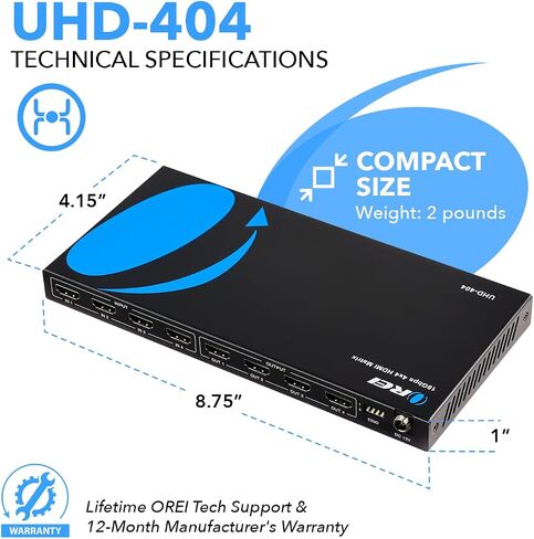 OREI 4x4 HDMI Matrix Switch – 4K@60Hz with Downscale, HDR, HDCP 2.2, EDID | HDMI Switch 4 In 4 Out, HDMI Matrix 4x4 – HDMI 2.0, Dolby Vision, HDR10+, LPCM 7.1CH, DTS-HD Master Audio in Kuwait