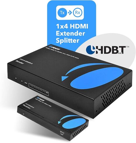 OREI 1x4 HDMI Extender Splitter HDBaseT 4K, Multiple Over Single Cable CAT6/7 4K@60Hz 4:4:4 HDCP 2.2 With IR Remote EDID Management, HDR - Up to 400 Ft - Loop Out - Low Latency - Full Support in Kuwait