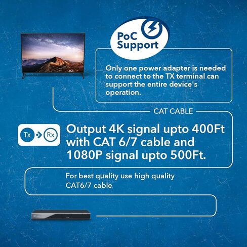OREI 1x4 HDMI Extender Splitter HDBaseT 4K, Multiple Over Single Cable CAT6/7 4K@60Hz 4:4:4 HDCP 2.2 With IR Remote EDID Management, HDR - Up to 400 Ft - Loop Out - Low Latency - Full Support in Kuwait