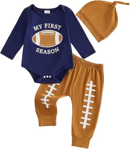 Baby Boy 3Pcs Outfit Romper Pants Hat Coming Home Fall Clothes Set | Newborn Baby Boy Romper Pants Set,Baby Boys' Clothing Sets,Letter Print Long Sleeve,Fall 3Pcs Outfit Sets 0 3 6 12 18 Months in Kuwait