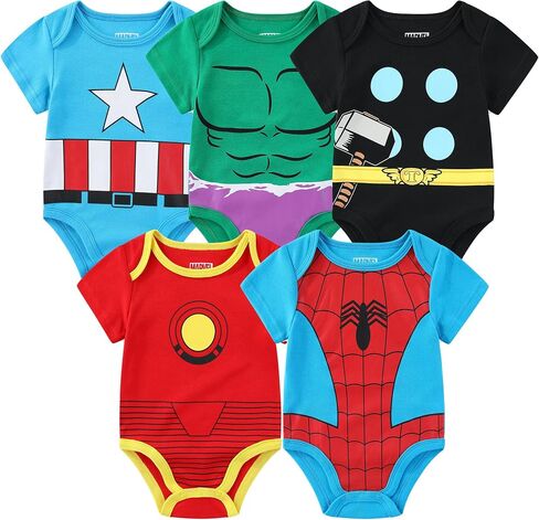Marvel Avengers Baby Boys 5 Pack Short Sleeve Bodysuit for Newborn and Infants in Kuwait
