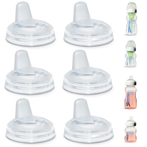 Sippy Spout Nipples for Dr. Brown's Wide-Neck Baby Bottles 4+Months 6-Pack | For Natural Flow Anti-Colic Options+ Wide Neck Baby Bottles & Glass Bottles Food Grade Silicone BPA-Free Convert to Sippy Cup in Kuwait