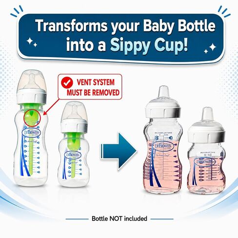 Sippy Spout Nipples for Dr. Brown's Wide-Neck Baby Bottles 4+Months 6-Pack | For Natural Flow Anti-Colic Options+ Wide Neck Baby Bottles & Glass Bottles Food Grade Silicone BPA-Free Convert to Sippy Cup in Kuwait