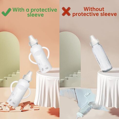 Silicone Sleeve Compatible with Evenflo 8oz Glass Bottle, Baby Bottle Silicone Sleeve with Antislip Handle and Thermal Insulation, White in Kuwait