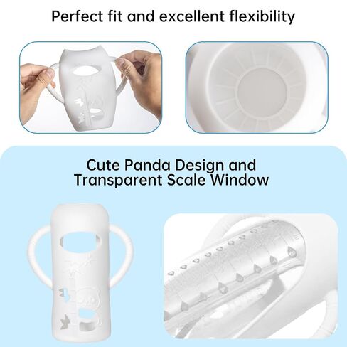 Silicone Sleeve Compatible with Evenflo 8oz Glass Bottle, Baby Bottle Silicone Sleeve with Antislip Handle and Thermal Insulation, White in Kuwait