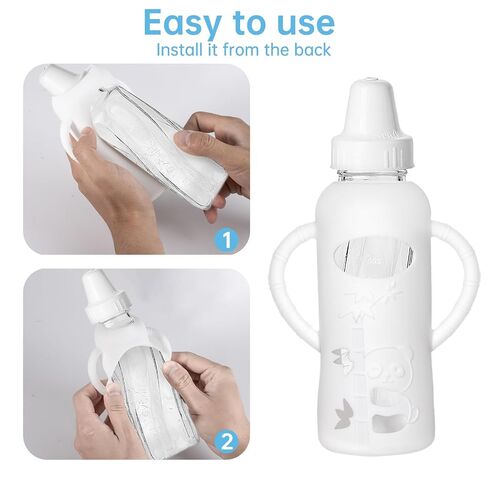 Silicone Sleeve Compatible with Evenflo 8oz Glass Bottle, Baby Bottle Silicone Sleeve with Antislip Handle and Thermal Insulation, White in Kuwait
