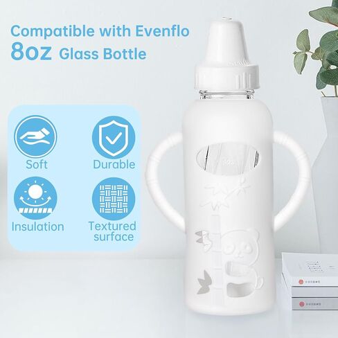 Silicone Sleeve Compatible with Evenflo 8oz Glass Bottle, Baby Bottle Silicone Sleeve with Antislip Handle and Thermal Insulation, White in Kuwait
