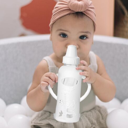 Silicone Sleeve Compatible with Evenflo 8oz Glass Bottle, Baby Bottle Silicone Sleeve with Antislip Handle and Thermal Insulation, White in Kuwait