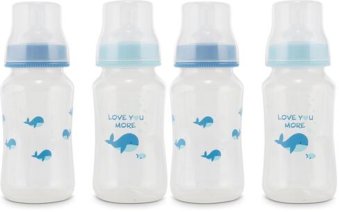 Premium 2-Pack Baby Bottles - 11 Ounce, Hourglass Shape, Fun Boys and Girls Prints, Clear Cover - BPA-Free in Kuwait
