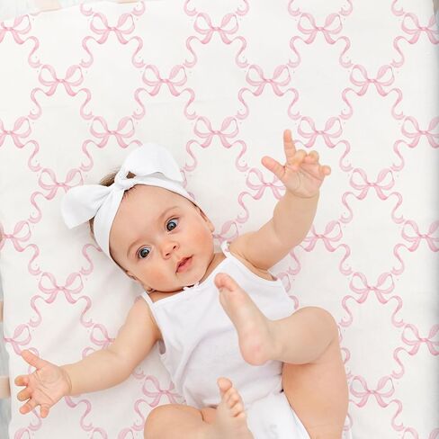 4 Pack Pink Bow Crib Sheet Set for Girl, Soft Breathable Fitted Pink Crib Sheet 28 x 52 in, Cowgirl Nursery Decor for Standard Crib and Toddler Bed Mattresses in Kuwait