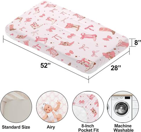 4 Pack Pink Bow Crib Sheet Set for Girl, Soft Breathable Fitted Pink Crib Sheet 28 x 52 in, Cowgirl Nursery Decor for Standard Crib and Toddler Bed Mattresses in Kuwait