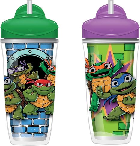 Playtex Baby Sipsters 360 Baby Cups for 12+ Months, 10 Ounces (2 Count), Blue & Green, Toddler Water Bottle for Kids Hydration, Spill-Proof Training Sippy Cups for Toddlers 1-3, Stage 2 in Kuwait