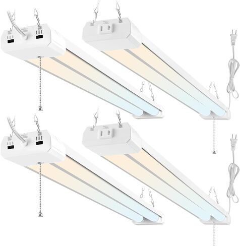 hykolity 4FT LED Shop Light with Reflector,5500LM,3 Power Level&3CCT | 4000/5000/6500K Tunable,25/34/42W Switchable,Hanging or Surface Mount 4 foot Led Shop Light for Garage,Workshop,4 Pack in Kuwait