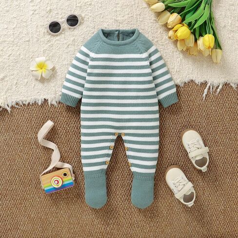 Fall/Winter Striped Knit Baby Romper for Boys and Girls Everyday Homewear for Newborns in Kuwait