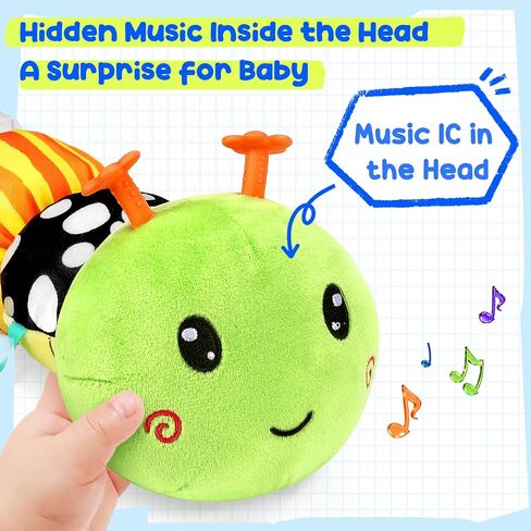 Baby Stuffed Musical Caterpillar Toys 0-6 6-12 Months, Infant Sensory Toys | Tummy Time Toys with Mirror Squeaker Rattle Crinkle, Montessori Toys for 6 Month Old, Newborn Shower Gifts for Boys Girls in Kuwait
