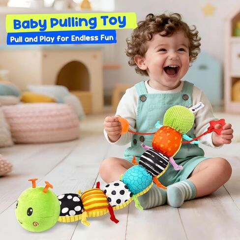 Baby Stuffed Musical Caterpillar Toys 0-6 6-12 Months, Infant Sensory Toys | Tummy Time Toys with Mirror Squeaker Rattle Crinkle, Montessori Toys for 6 Month Old, Newborn Shower Gifts for Boys Girls in Kuwait