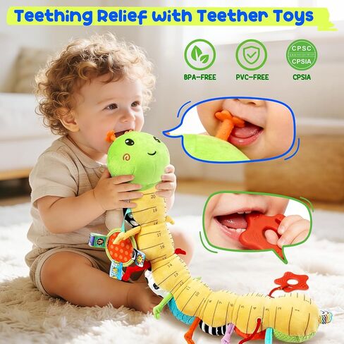 Baby Stuffed Musical Caterpillar Toys 0-6 6-12 Months, Infant Sensory Toys | Tummy Time Toys with Mirror Squeaker Rattle Crinkle, Montessori Toys for 6 Month Old, Newborn Shower Gifts for Boys Girls in Kuwait