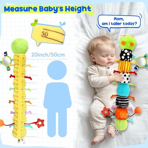 Baby Stuffed Musical Caterpillar Toys 0-6 6-12 Months, Infant Sensory Toys | Tummy Time Toys with Mirror Squeaker Rattle Crinkle, Montessori Toys for 6 Month Old, Newborn Shower Gifts for Boys Girls in Kuwait