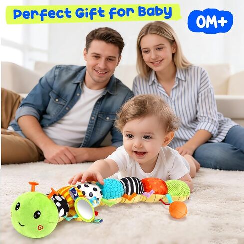 Baby Stuffed Musical Caterpillar Toys 0-6 6-12 Months, Infant Sensory Toys | Tummy Time Toys with Mirror Squeaker Rattle Crinkle, Montessori Toys for 6 Month Old, Newborn Shower Gifts for Boys Girls in Kuwait