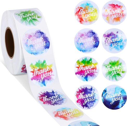 1000 Pieces Watercolor Thank You Roll Stickers 1.5 Inch Adhesive Thank You Business Stickers Round Shape Labels for Presents Bags Envelopes Bubble Mailers Wrapping Supplies, 8 Designs in Kuwait