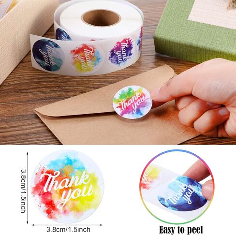 1000 Pieces Watercolor Thank You Roll Stickers 1.5 Inch Adhesive Thank You Business Stickers Round Shape Labels for Presents Bags Envelopes Bubble Mailers Wrapping Supplies, 8 Designs in Kuwait