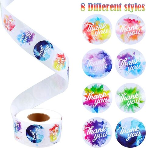 1000 Pieces Watercolor Thank You Roll Stickers 1.5 Inch Adhesive Thank You Business Stickers Round Shape Labels for Presents Bags Envelopes Bubble Mailers Wrapping Supplies, 8 Designs in Kuwait