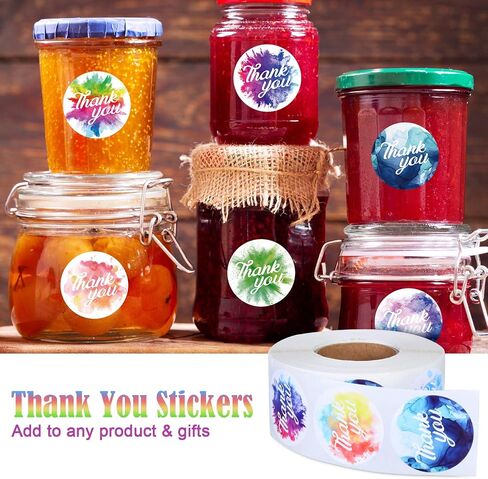 1000 Pieces Watercolor Thank You Roll Stickers 1.5 Inch Adhesive Thank You Business Stickers Round Shape Labels for Presents Bags Envelopes Bubble Mailers Wrapping Supplies, 8 Designs in Kuwait