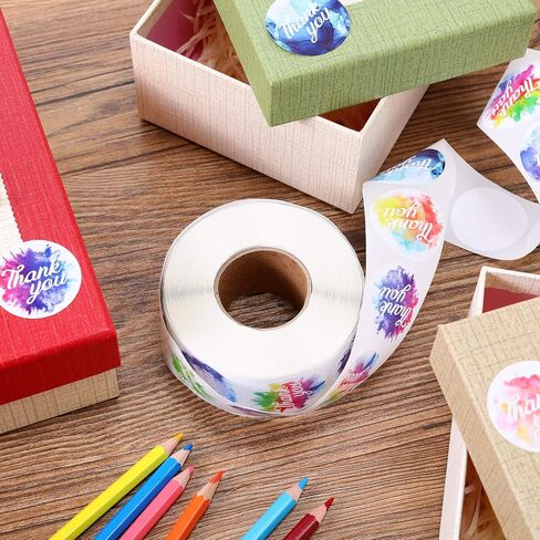 1000 Pieces Watercolor Thank You Roll Stickers 1.5 Inch Adhesive Thank You Business Stickers Round Shape Labels for Presents Bags Envelopes Bubble Mailers Wrapping Supplies, 8 Designs in Kuwait