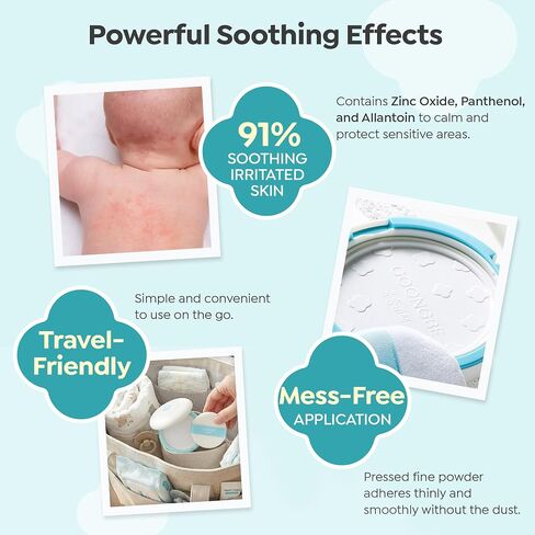 GOONGBE Baby Soothing Powder - Talc Free Korean Baby Dusting Powder with Cornstarch - Prevent Skin Irritation, Anti-Chafing for Newborn, Babides and Toddlers, 0.8oz. in Kuwait