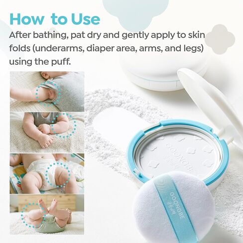 GOONGBE Baby Soothing Powder - Talc Free Korean Baby Dusting Powder with Cornstarch - Prevent Skin Irritation, Anti-Chafing for Newborn, Babides and Toddlers, 0.8oz. in Kuwait