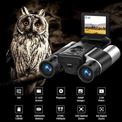 2 Inch Digital Binoculars Camera 8X Digital Zoom 40MP Photo 2.5K Video | Binoculars for Adults,10x Optical,Digital Binoculars for Bird Watching, Sports, Outdoor Adventures 32GB Memory Card in Kuwait