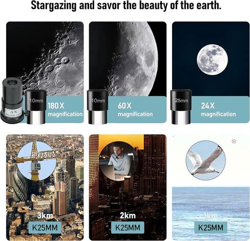 Telescope,Galaeyes 90mm Aperture 600mm FL, Telescope for Adults High Powered,Metal AZ & Stainless Steel Tripod, with Phone Adapter and Bag,Aperture 90mm in Kuwait