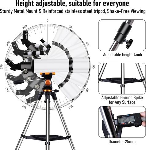 Telescope,Galaeyes 90mm Aperture 600mm FL, Telescope for Adults High Powered,Metal AZ & Stainless Steel Tripod, with Phone Adapter and Bag,Aperture 90mm in Kuwait