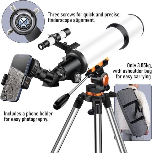 Telescope,Galaeyes 90mm Aperture 600mm FL, Telescope for Adults High Powered,Metal AZ & Stainless Steel Tripod, with Phone Adapter and Bag,Aperture 90mm in Kuwait