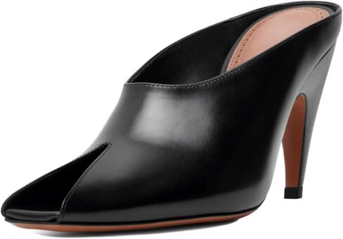 Patent Leather Open Toe Stiletto High Heeled Peep Sandals for Women, Women's Open Pointed Toe Minimalist Solid Color Pumps Fashion Slip-on Backless Heels Comfortable Casual Dress Office Summer Shoes in Kuwait