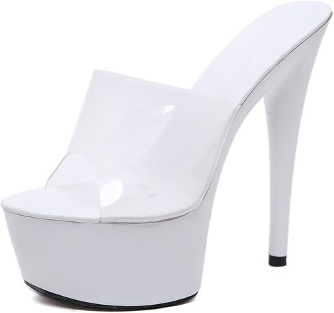 Women'S Jelly Peep Toe Platform High Heel Sexy Party Slides Fashion Transparent Slip On 5.9in Super High Heeled Backless Prom Sandals For Evening Wedding Pole Dance Pumps in Kuwait
