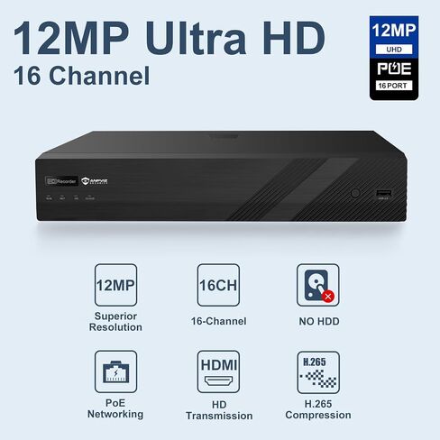 Anpviz 12MP 16CH PoE NVR for Home Security Camera System, NO HDD | Only Plug & Play Anpviz U Series Camera,16 Channel Network Video Recorder Support 12MP/8MP/6MP/5MP/4MP PoE Camera (U Series) in Saudi Arabia