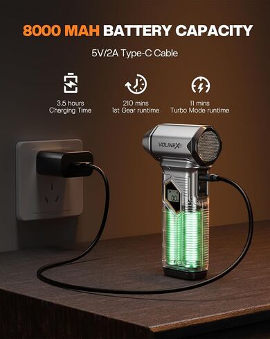 VX-101 Pro Max Compressed Air Duster for PC, Car Cleaning | 150000RPM Brushless Motor, Turbo, 8000mAh Rechargeable, 10-Speed Adjustable, Cordless, LED Light, LCD Screen, Mini Portable in Kuwait