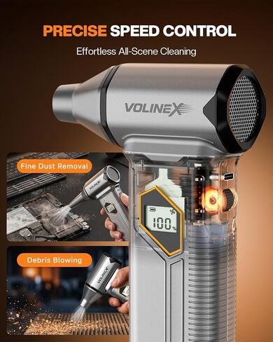 VX-101 Pro Max Compressed Air Duster for PC, Car Cleaning | 150000RPM Brushless Motor, Turbo, 8000mAh Rechargeable, 10-Speed Adjustable, Cordless, LED Light, LCD Screen, Mini Portable in Kuwait
