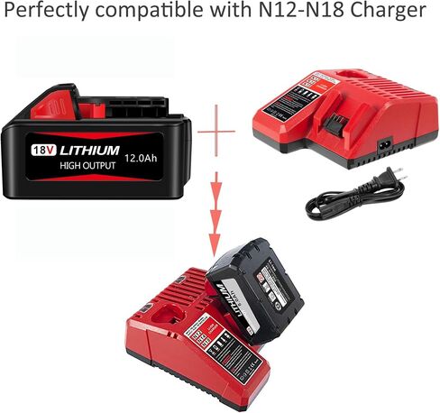 Replacement Milwaukee M18 Battery 12.0Ah – Built with 21700 Cells, High Capacity Lithium-Ion Battery Compatible with Milwaukee 18V Cordless Power Tools in Saudi Arabia