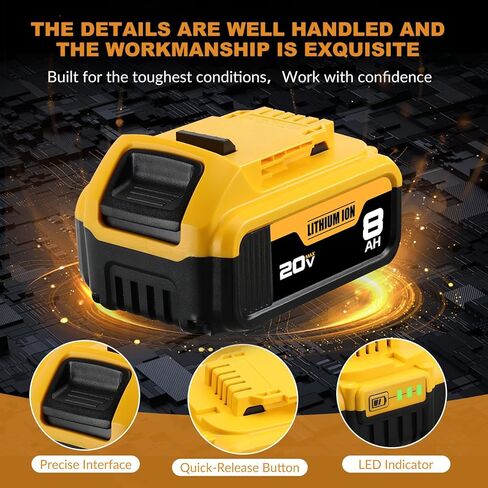 Upgraded 8.0Ah 20V MAX Battery Compatible with Dewalt Cordless Tools in Kuwait