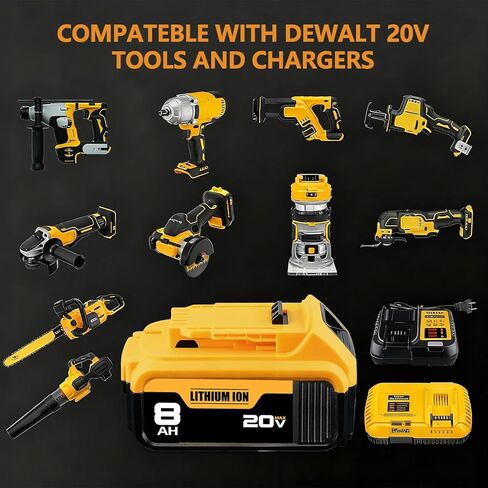 Upgraded 8.0Ah 20V MAX Battery Compatible with Dewalt Cordless Tools in Kuwait