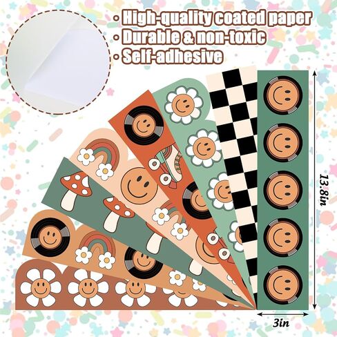 Whaline 82 Ft Groovy Vintage Bulletin Board Borders Boho Flower Rainbow Face Plaid Mushroom Adhesive Trim Border for Back to School Classroom Office Party Decor in Saudi Arabia