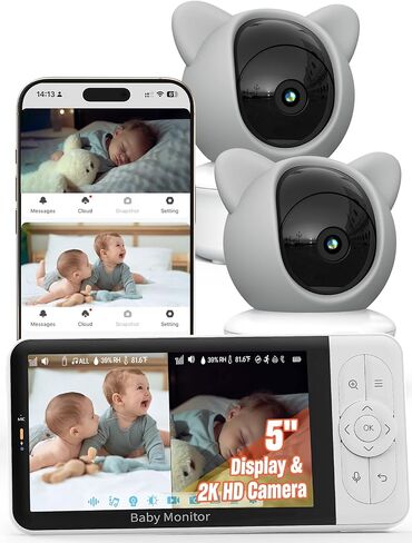 iFamily Smartphone Baby Monitor with APP& 5" Split HD Monitor &2K Camera x2 | wifi baby monitor,Night Vision, 2-Way Talk, Motion Tracking&Alerts, Temp Sensor, Lullabies,Secure WiFi Lock in Kuwait