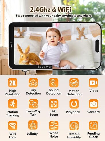 iFamily Smartphone Baby Monitor with APP& 5" Split HD Monitor &2K Camera x2 | wifi baby monitor,Night Vision, 2-Way Talk, Motion Tracking&Alerts, Temp Sensor, Lullabies,Secure WiFi Lock in Kuwait